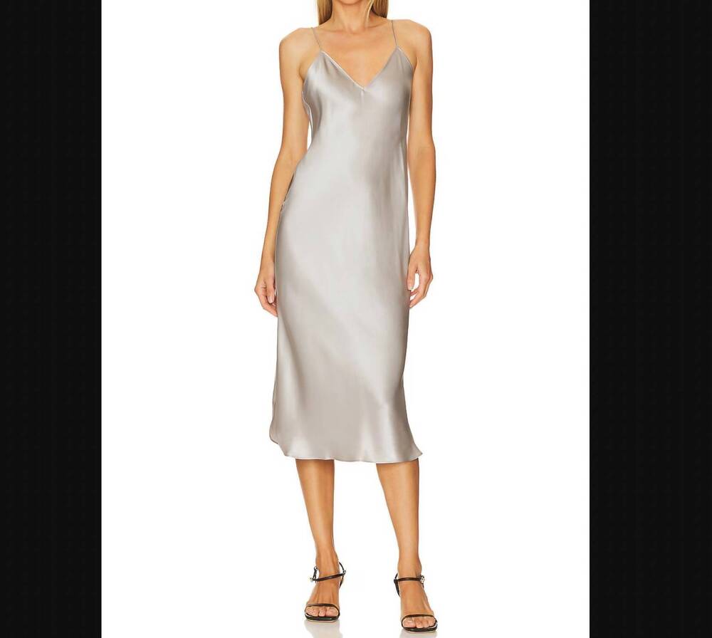 NEW NILI LOTAN midi cami silk slip dress in storm grey